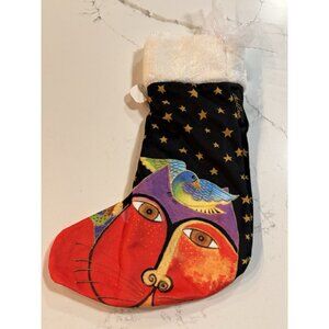 Laurel Burch Dear Santa Christmas Holiday Stocking Abstract Faces Of Cats NWT